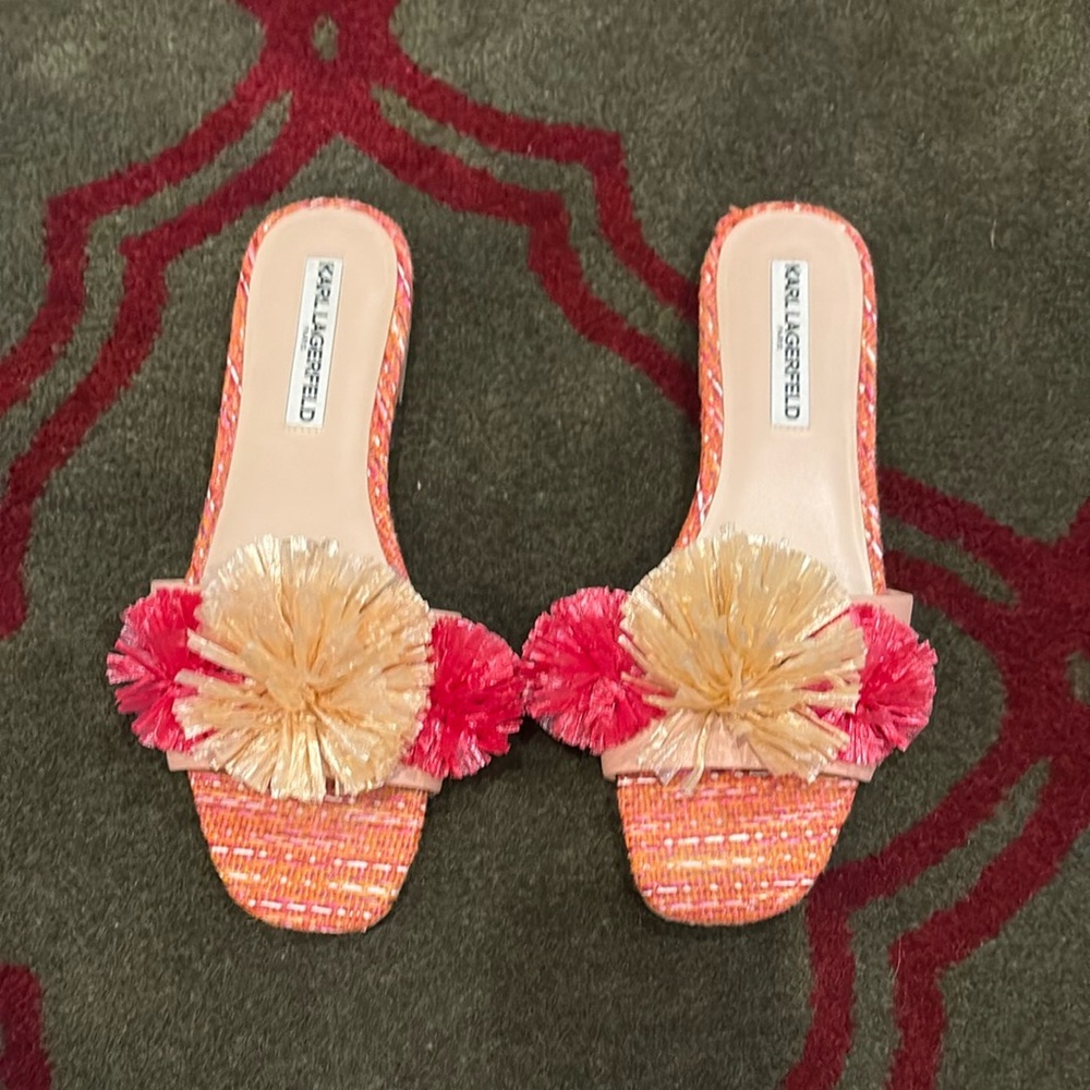 Karl Lagerfeld Pink and Orange Pom Pom Sandals